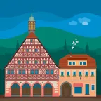 Das historische Rathaus in der Fachwerkstadt Ebern in Bayern, Deutschland.