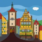 The Sieberstor and the Kobolzeller Tor in the romantic Old Town of Rothenburg ob der Tauber, Germany.