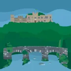 Castle Drogo towering over Fingle Bridge near the town of Drewsteignton in West Devon, England.