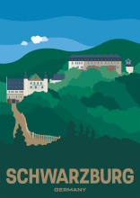 Schloss Schwarzburg auf den Hügeln oberhalb der Stadt Schwarzburg in Thüringen, Deutschland.