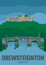 Drewsteignton Castle Drogo thront über der Fingle Bridge in der Nähe der Stadt Drewsteignton in West Devon, England.