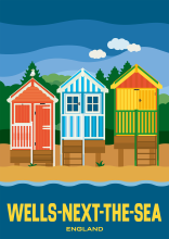 Wells-next-the-Sea A few colorful beach huts at the beach of Wells-next-the-Sea in Norfolk, England.