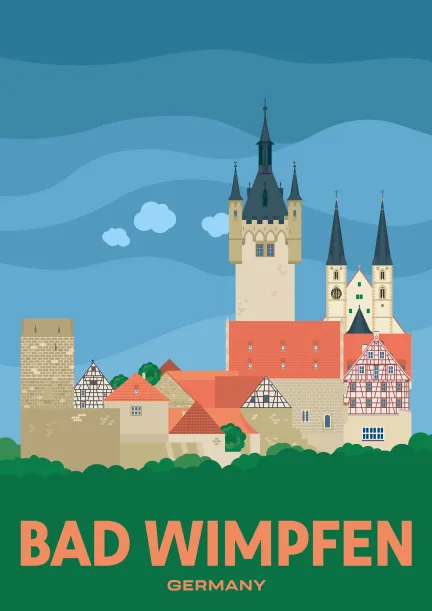 Die Kaiserpfalz mit dem „Blauen Turm“ in Bad Wimpfen, Deutschland.