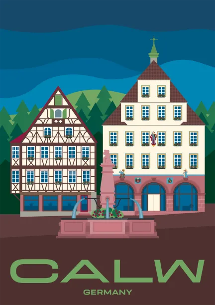 The marketplace and town hall of Calw in Germany.