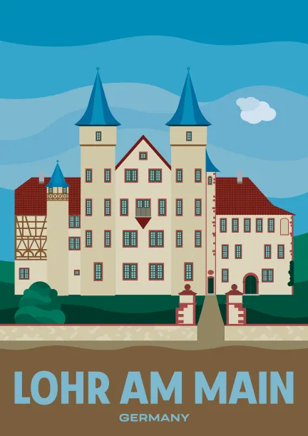 Le château historique des comtes de Rieneck à Lohr am Main en Allemagne.