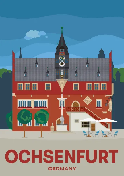 Das Rathaus von Ochsenfurt in Bayern, Deutschland.