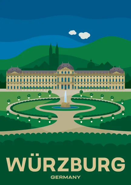 The garden facade of Würzburg Residence, a UNESCO World Heritage Site in Würzburg, Germany.