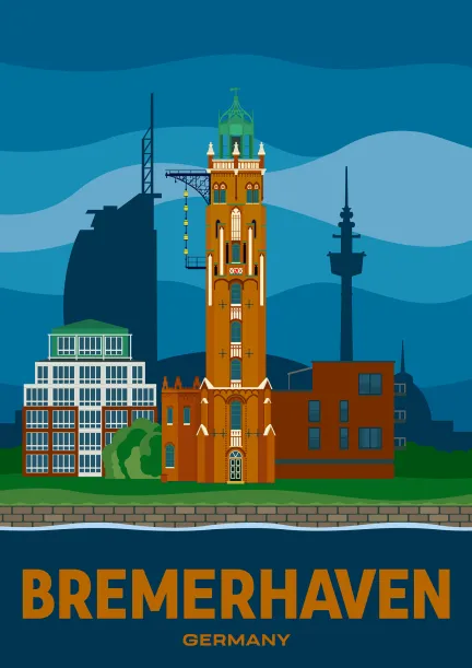 Der Leuchtturm „Oberfeuer“ im Hafen von Bremerhaven, Bremen.