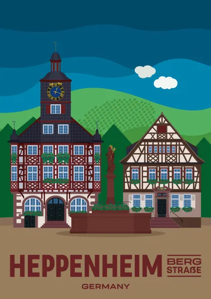 The old town hall and the “Goldener Engel” at the market square of Heppenheim in Hesse, Germany.