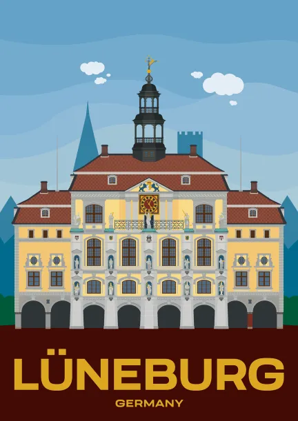 Das Rathaus von Lüneburg mit seiner barocken Fassade in Niedersachsen, Deutschland.