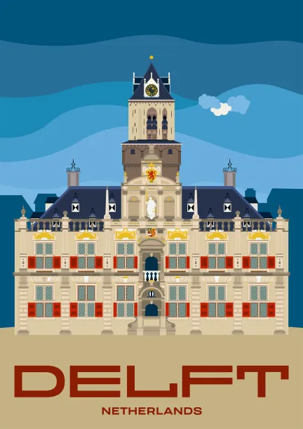 The renaissance style City Hall (Stadhuis) of Delft, Netherlands.