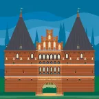 The Holsten Gate (Holstentor) in the historic old centre of the Hanseatic city of Lübeck, Germany.