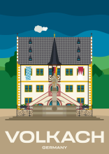 The town hall and market square of the wine town Volkach in Bavaria, Germany.