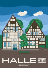 Two beautiful timber-framed buildings at the Haller Herz in Halle (Westfalen), Germany.