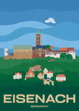 The Wartburg towering over the town of Eisenach, in the state of Thuringia, Germany.