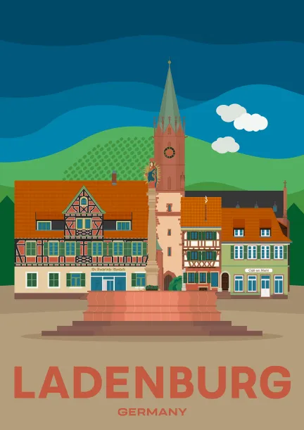 La place du marché de Ladenburg avec de beaux bâtiments à colombages dans le Bade-Wurtemberg, en Allemagne.