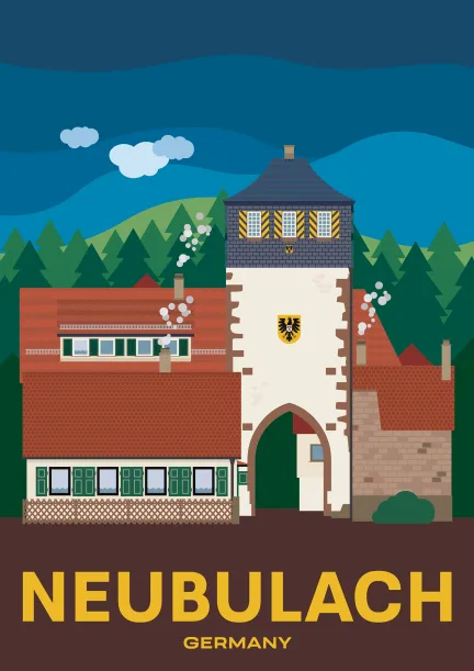 The gate “Calwer Tor” in the picturesque timber frame town of Neubulach, Germany.