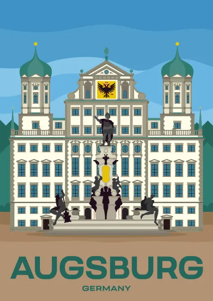 The Augustusbrunnen in front of the town hall of Augsburg, Germany.