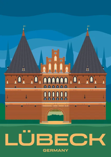 The Holsten Gate (Holstentor) in the historic old centre of the Hanseatic city of Lübeck, Germany.