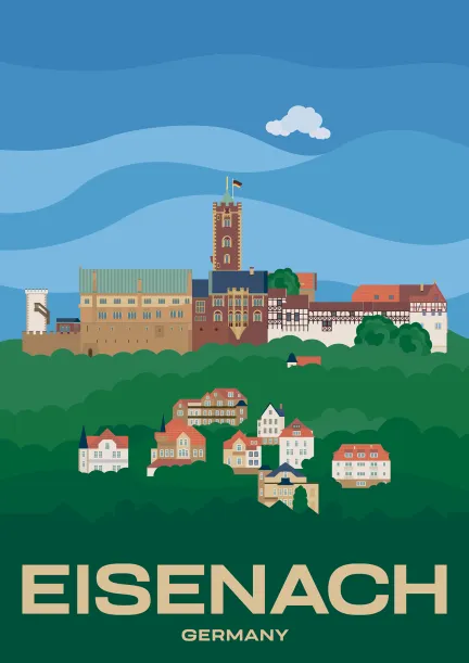 The Wartburg towering over the town of Eisenach, in the state of Thuringia, Germany.