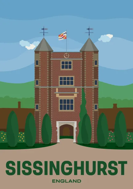 The towers of Sissinghurst Castle at the town of Sissinghurst in Kent, England.
