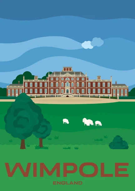 Troupeau de moutons broutant devant Wimpole Hall dans le Cambridgeshire, en Angleterre.