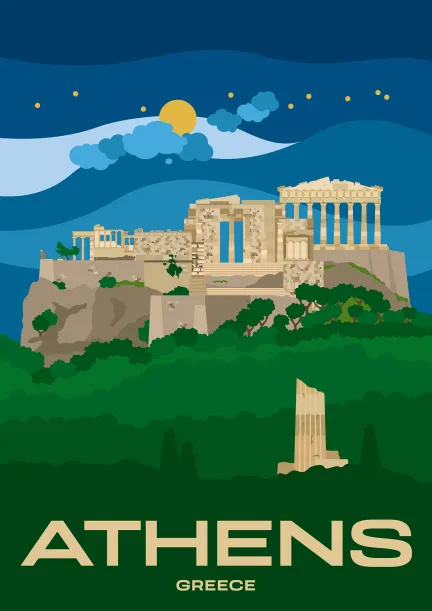 The ruins of the ancient Acropolis tower over the city of Athens in Greece.