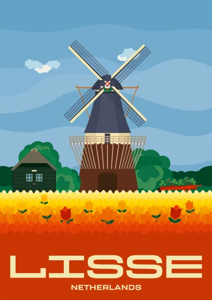 Le moulin à vent du Keukenhof, l'un des plus grands jardins de fleurs au monde, à Lisse, aux Pays-Bas.