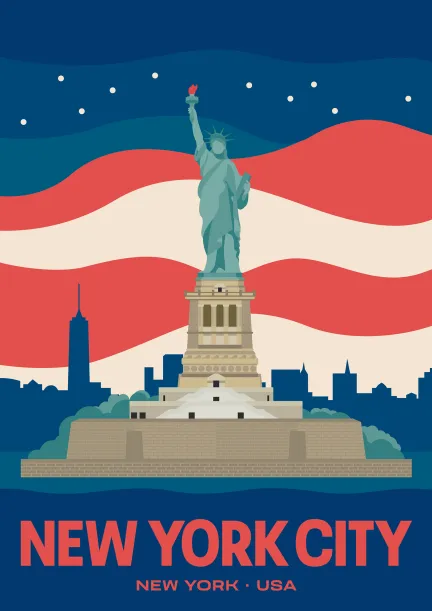 La Statue de la Liberté devant la silhouette de New York aux États-Unis.